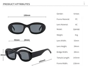 Guide des tailles montrant les dimensions et spécifications des lunettes de soleil ovales S24168