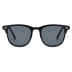 Lunettes de soleil noires classiques à monture carrée avec rivets et verres gris UV