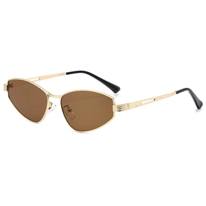 Fashionable oversized metal cat-eye sunglasses with gold frames and brown lenses