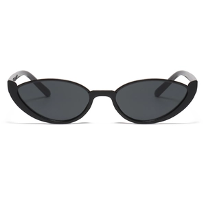 Retro slim cat eye sunglasses with black frame and dark grey lenses for UV protection