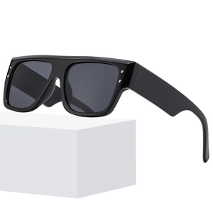 Classic black oversized square sunglasses with silver rivet accents and dark grey lenses
