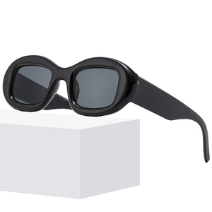 Lunettes de soleil ovales noires chics à monture épaisse, lunettes rétro tendance femme