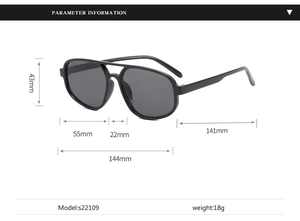 Guide des dimensions détaillées pour lunettes de soleil aviateur noires s22109