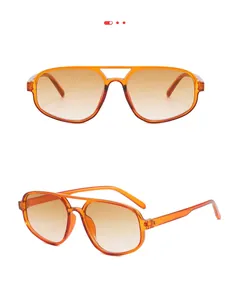 Détails de lunettes de soleil aviateur orange transparentes avec double pont stylé