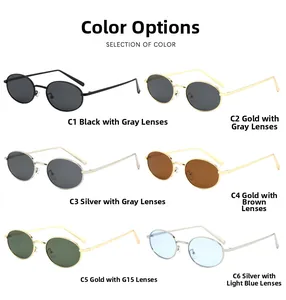 Selection of retro oval metal sunglasses in six different lens and frame color options