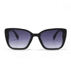 Retro oversized black cat-eye square sunglasses with purple gradient lenses and silver rivets