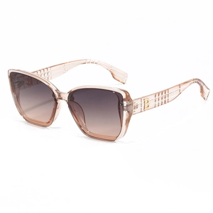 Pink transparent square oversized sunglasses with gradient brown lenses and B logo