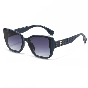 Deep blue oversized square sunglasses with gradient lenses and golden B metal logo