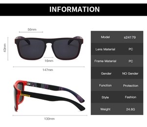 Detailed size chart and technical specifications for polarized sports sunglasses