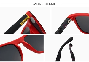 Macro detail of red polarized sports sunglasses showing hinges, nose pads and non-slip tips