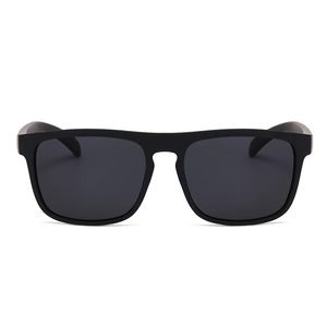 Matte black polarized sports sunglasses with square frames and dark gray lenses
