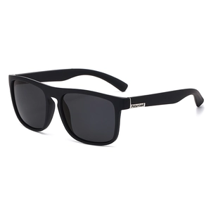 Classic matte black polarized sports sunglasses with silver hinge and dark grey lenses