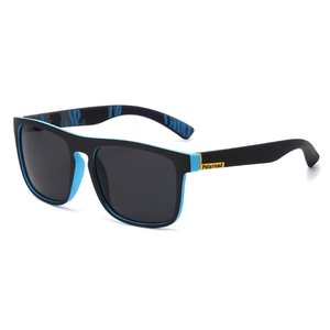 Matte black and blue polarized sports sunglasses with large frame for outdoor cycling