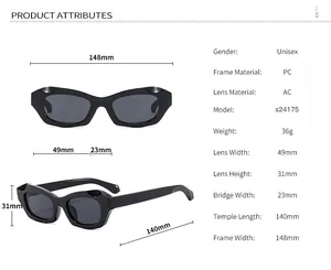 Guía de tallas con montura de 148mm y lentes de 49mm para gafas de sol ojo de gato