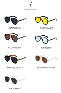 Grid view showing 7 stylish oversized aviator sunglasses in various colors and frames