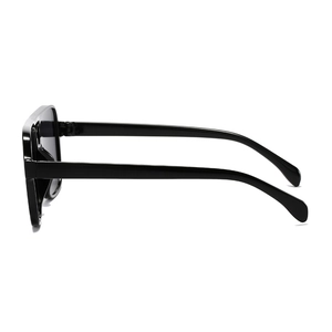 Classic black square double-bridge sunglasses with glossy finish shown in side view
