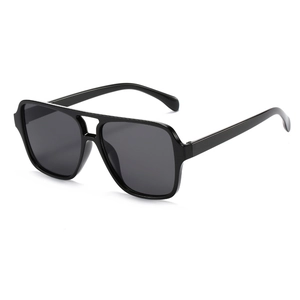 Modern double bridge square aviator sunglasses with black frame and dark lenses