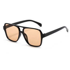 Retro double-bridge aviator sunglasses with glossy black frames and orange lenses