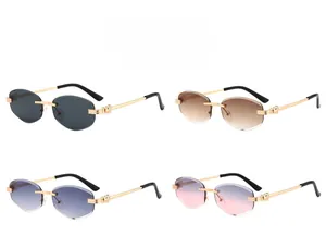 Selection of color for rimless sunglasses with gold leopard head metal temples