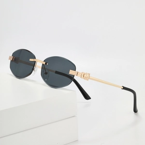 Rimless Sunglasses Metal Frame Panther Head Relief Retro Oval UV Protection Vintage Luxury Eyewear For Men And Women