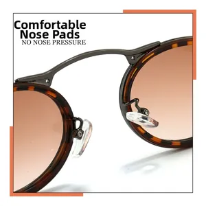 Detail of comfortable silicone nose pads on steampunk oval tortoise sunglasses