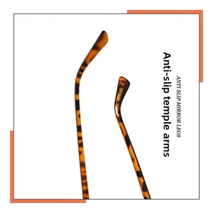 Detail of leopard print anti-slip eyewear temples in polished tortoiseshell resin