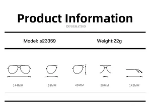 Detailed size specifications for oval steampunk metal frame sunglasses model s23359