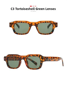 Front and side view of vintage chunky tortoise square sunglasses with dark green lenses