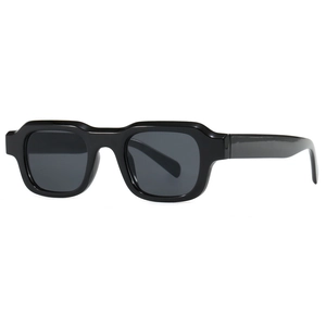 Retro square black thick frame sunglasses for women with deep gray lenses for chic parties