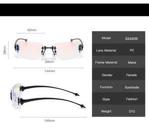 Tableau des tailles détaillé pour lunettes de soleil sans monture avec verres dégradés