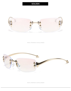 Détail de lunettes Y2K sans monture avec étoiles dorées et verres dégradés
