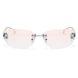 Lunettes de soleil Y2K sans monture avec étoiles et verres dégradés argentés