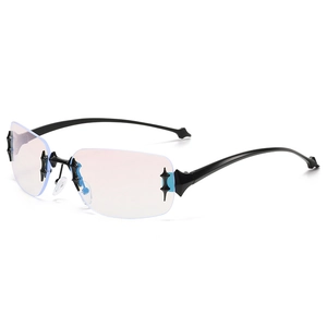 Lunettes de soleil Y2K rectangulaires sans monture avec étoiles métalliques noires