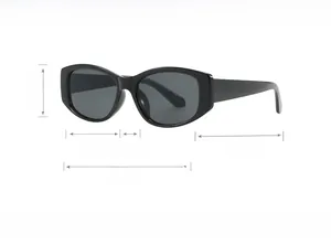 Detailed size parameters of vintage cat-eye sunglasses with wide frames and thick temples