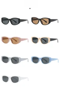 Detailed catalog showing seven color options for vintage wide-brimmed oval sunglasses