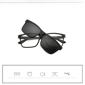 Detailed view of TR90 frame dimensions with 140mm width and magnetic clip-on sunglasses