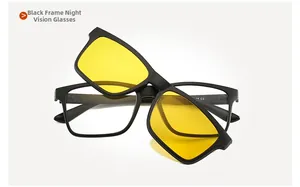 Detail of TR90 glasses frame with magnetic yellow polarized night vision clip-on lens