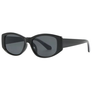 Retro black square cat-eye sunglasses with wide frames and dark lenses for UV protection
