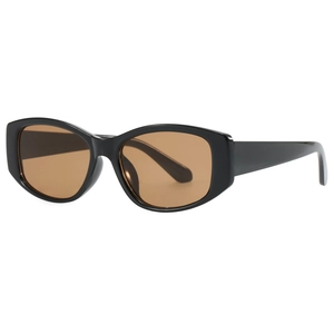 Retro square cat-eye sunglasses with black glossy frames and brown lenses for women