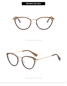 Vues détaillées de lunettes de soleil œil-de-chat marron doré aux branches en métal