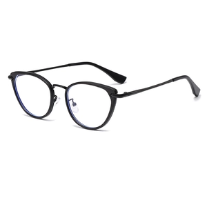 Lunettes anti-lumière bleue œil de chat noires avec pont et branches en métal pour femme
