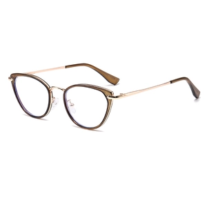 Lunettes anti-lumière bleue œil de chat avec monture marron transparent et branches dorées
