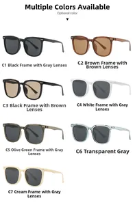 Macro display of seven stylish oversized square sunglasses in various trendy frame colors