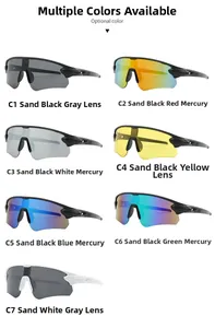 Catalogue détaillé montrant sept options de couleurs pour lunettes de soleil de cyclisme