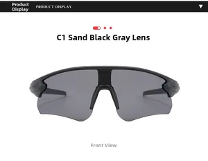 Vue de face des lunettes de cyclisme oversize noir mat avec verres gris anti-UV