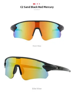 Vue avant et latérale de lunettes de cyclisme noir mat avec verres miroirs rouges