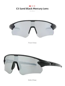 Détails de lunettes de sport monture noire mate avec verres miroir mercure et aérations