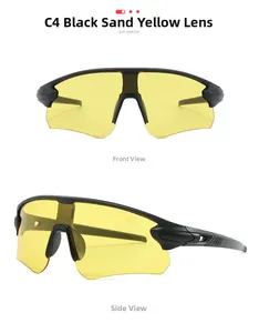 Vue détaillée des lunettes de cyclisme demi-cerclées noir sable avec verres jaunes à haut contraste
