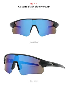 Vues de face et de côté des lunettes de cyclisme R5012 noir mat avec verres miroirs bleus