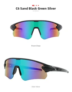 Vue détaillée des lunettes de cyclisme noir mat avec verres miroir vert mercure